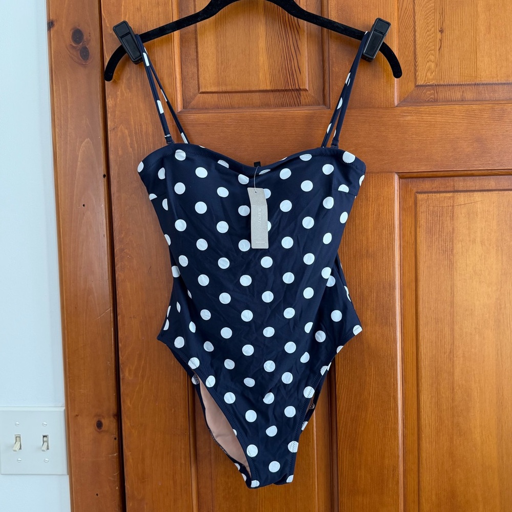 NWT J. Crew Navy and White Polka Dot Women’s Swim One Piece 4